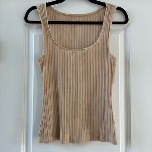 Aerie Ribbed Tank Top Neutral Beige Stretch Scoop Neck Basic
